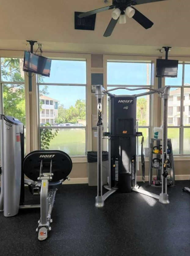 Any fitness equipment provided by the Association shall be used only by Residents eighteen (18) years and older. Residents between the ages of fifteen (15) and eighteen (18) must be accompanied by a parent or responsible adult to use the fitness equipment. Appropriate work out attire, to include tennis shoes, shorts and sweats and shirt, must be worn at all times when in the fitness facility. Wipe down the equipment after each use. thumbnail