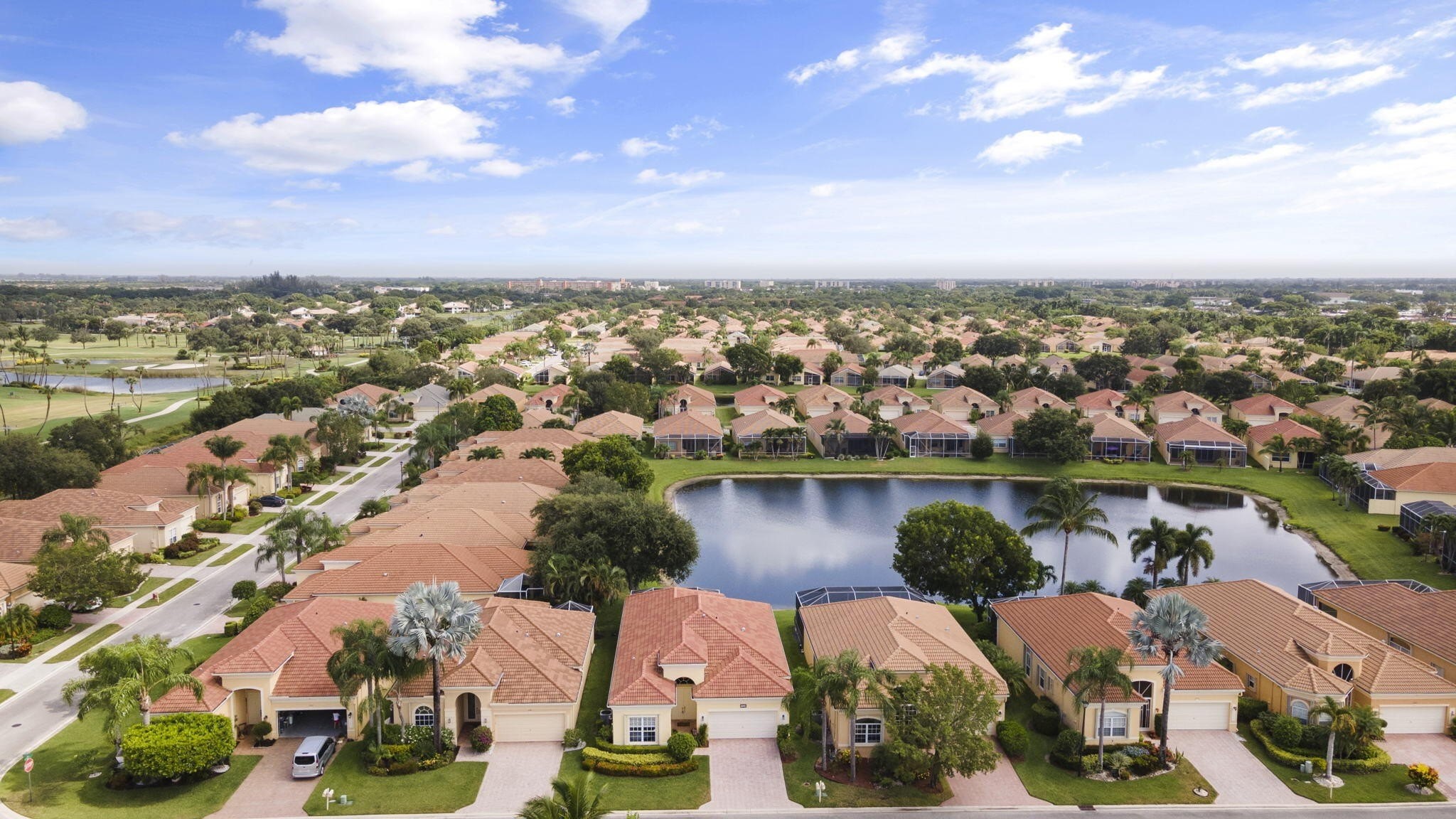 Pond Behind Homes Aerial View thumbnail